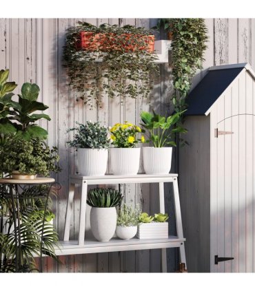 Outsunny Set of 3 Round Plant Pots Outdoor 22cm for Garden, White