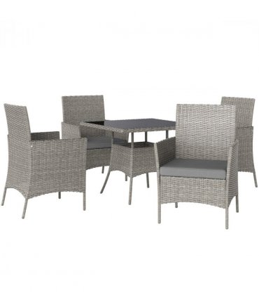 Outsunny Rattan Outdoor Dining Table and Chairs for 4, Light Grey