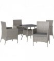 Outsunny Rattan Outdoor Dining Table and Chairs for 4, Light Grey
