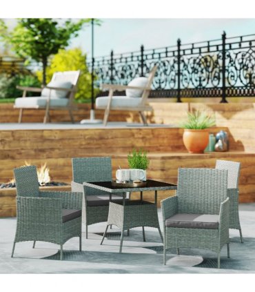 Outsunny Rattan Outdoor Dining Table and Chairs for 4, Light Grey
