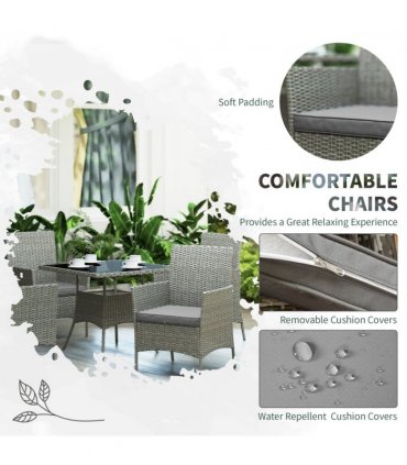 Outsunny Rattan Outdoor Dining Table and Chairs for 4, Light Grey