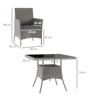 Outsunny Rattan Outdoor Dining Table and Chairs for 4, Light Grey