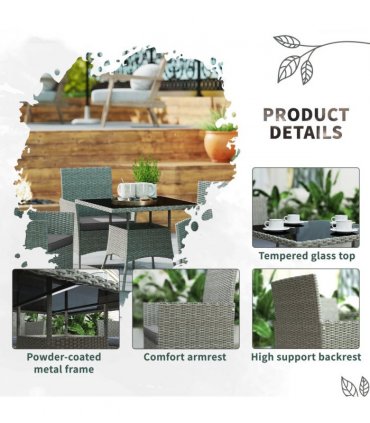Outsunny Rattan Outdoor Dining Table and Chairs for 4, Light Grey