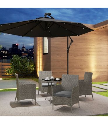 Outsunny Rattan Outdoor Dining Table and Chairs for 4, Light Grey