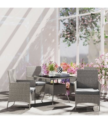 Outsunny Rattan Outdoor Dining Table and Chairs for 4, Light Grey