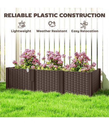 Outsunny Plastic Planter Box Kit, Modular Raised Bed for Flowers, Herbs