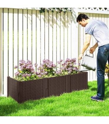 Outsunny Plastic Planter Box Kit, Modular Raised Bed for Flowers, Herbs