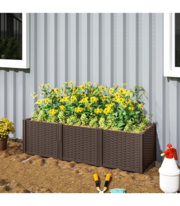Outsunny Plastic Planter Box Kit, Modular Raised Bed for Flowers, Herbs
