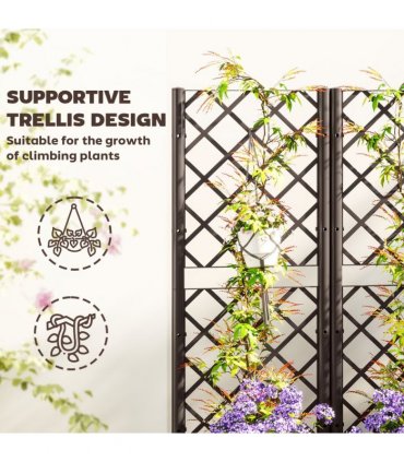 Outsunny Plastic Planter Box with Trellis, Vegetable Planter w/ Drain Plugs