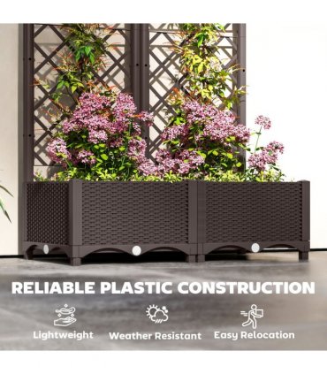 Outsunny Plastic Planter Box with Trellis, Vegetable Planter w/ Drain Plugs