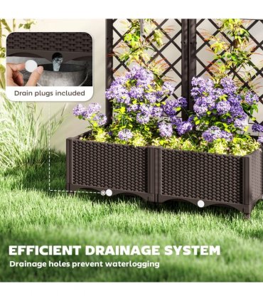 Outsunny Plastic Planter Box with Trellis, Vegetable Planter w/ Drain Plugs