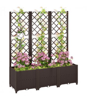 Outsunny Plastic Planter Box with Trellis, Vegetable Planter w/ Drain Plugs