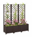 Outsunny Plastic Planter Box with Trellis, Vegetable Planter w/ Drain Plugs