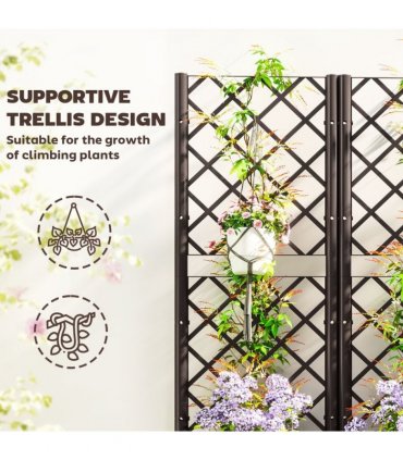 Outsunny Plastic Planter Box with Trellis, Vegetable Planter w/ Drain Plugs