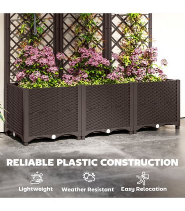 Outsunny Plastic Planter Box with Trellis, Vegetable Planter w/ Drain Plugs