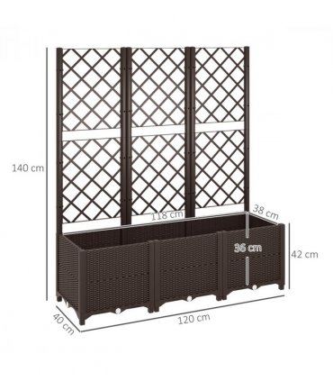 Outsunny Plastic Planter Box with Trellis, Vegetable Planter w/ Drain Plugs