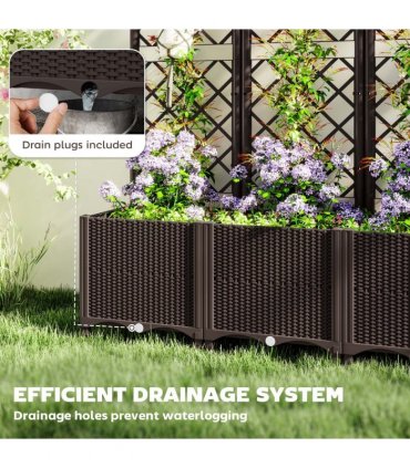 Outsunny Plastic Planter Box with Trellis, Vegetable Planter w/ Drain Plugs