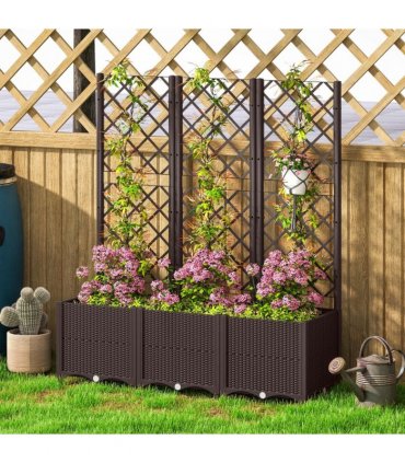 Outsunny Plastic Planter Box with Trellis, Vegetable Planter w/ Drain Plugs