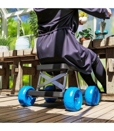 Outsunny Garden Cart with Wheels, Tool Tray for Weeding, Planting, Blue