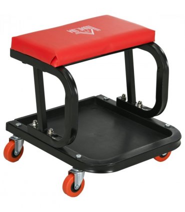 HOMCOM Workshop Stool, Rolling Mechanic Stool with 360 Degree Swivel, Red