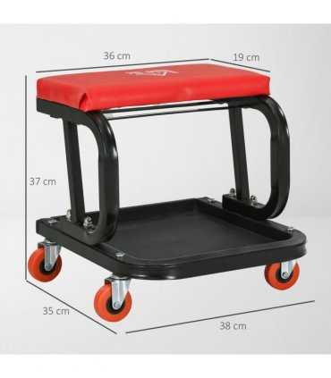 HOMCOM Workshop Stool, Rolling Mechanic Stool with 360 Degree Swivel, Red