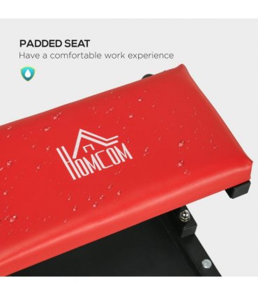 HOMCOM Workshop Stool, Rolling Mechanic Stool with 360 Degree Swivel, Red