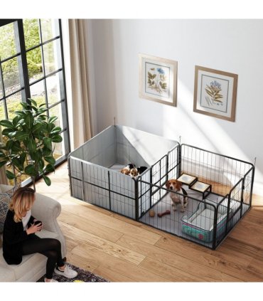PawHut 7 Panel Whelping Box for Dogs and Puppies, Dog Playpen with Pee Pads