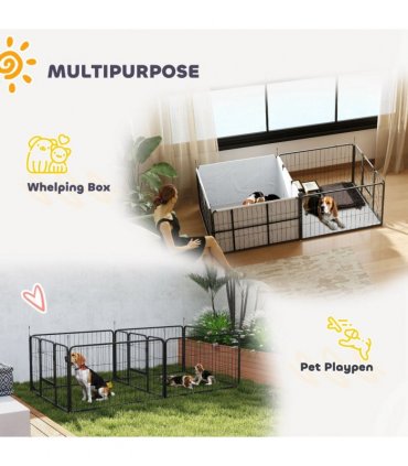 PawHut 7 Panel Whelping Box for Dogs and Puppies, Dog Playpen with Pee Pads