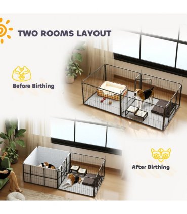 PawHut 7 Panel Whelping Box for Dogs and Puppies, Dog Playpen with Pee Pads
