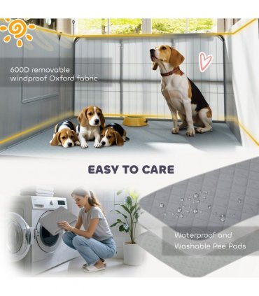 PawHut 7 Panel Whelping Box for Dogs and Puppies, Dog Playpen with Pee Pads