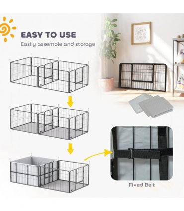 PawHut 7 Panel Whelping Box for Dogs and Puppies, Dog Playpen with Pee Pads