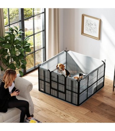 PawHut Dog Whelping Box w/ Washable Pee Pad, Windproof Cloth, Black