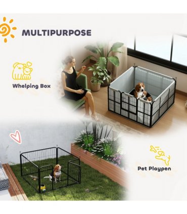 PawHut Dog Whelping Box w/ Washable Pee Pad, Windproof Cloth, Black