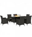 Outsunny Rattan Dining Set with Fire Pit Table and Armchairs, Black