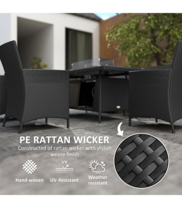 Outsunny Rattan Dining Set with Fire Pit Table and Armchairs, Black