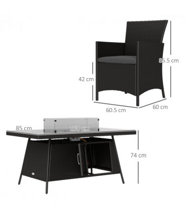 Outsunny Rattan Dining Set with Fire Pit Table and Armchairs, Black