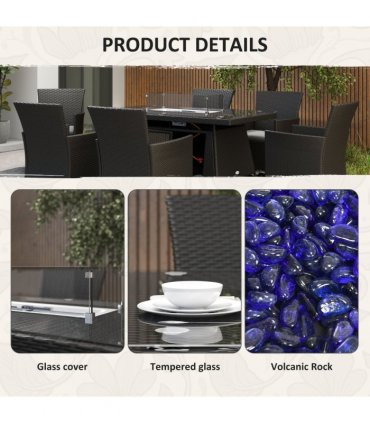Outsunny Rattan Dining Set with Fire Pit Table and Armchairs, Black
