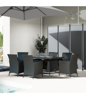 Outsunny Rattan Dining Set with Fire Pit Table and Armchairs, Black