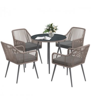 Outsunny Rattan Dining Set, 4 Seater Rattan Garden Furniture, Light Brown
