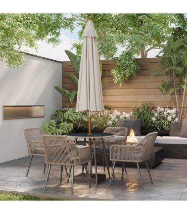 Outsunny Rattan Dining Set, 4 Seater Rattan Garden Furniture, Light Brown