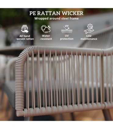 Outsunny Rattan Dining Set, 4 Seater Rattan Garden Furniture, Light Brown