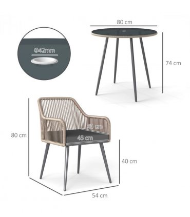 Outsunny Rattan Dining Set, 4 Seater Rattan Garden Furniture, Light Brown