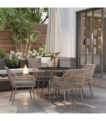 Outsunny Rattan Dining Set, 4 Seater Rattan Garden Furniture, Light Brown