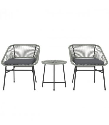 Outsunny Rattan Bistro Set, Small Balcony Furniture with Cushion, Light Grey