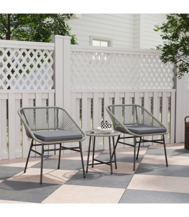 Outsunny Rattan Bistro Set, Small Balcony Furniture with Cushion, Light Grey