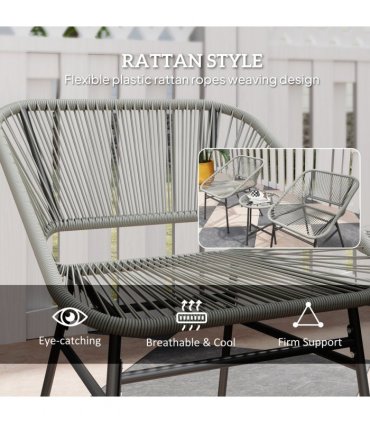 Outsunny Rattan Bistro Set, Small Balcony Furniture with Cushion, Light Grey