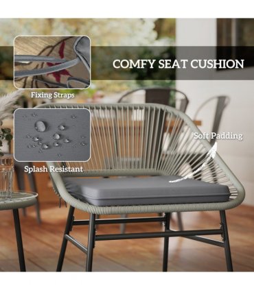 Outsunny Rattan Bistro Set, Small Balcony Furniture with Cushion, Light Grey