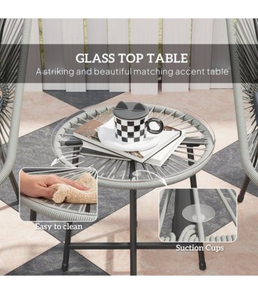 Outsunny Rattan Bistro Set, Small Balcony Furniture with Cushion, Light Grey