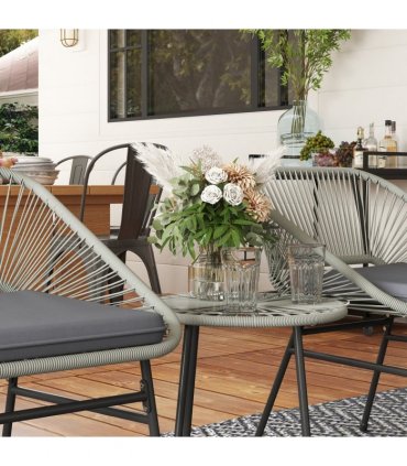 Outsunny Rattan Bistro Set, Small Balcony Furniture with Cushion, Light Grey