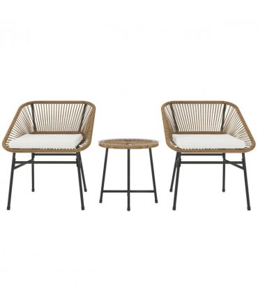 Outsunny Rattan Bistro Set, Small Balcony Furniture with Cushion, Light Grey